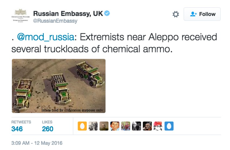 Illustration for article titled Russia Just Tweeted a Video Game Screenshot to Show Chemical Weapons Trucks